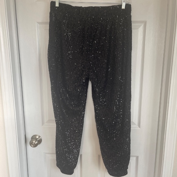 Loft Black Sequin Jogger Pant Sz M NWOT - Picture 5 of 7